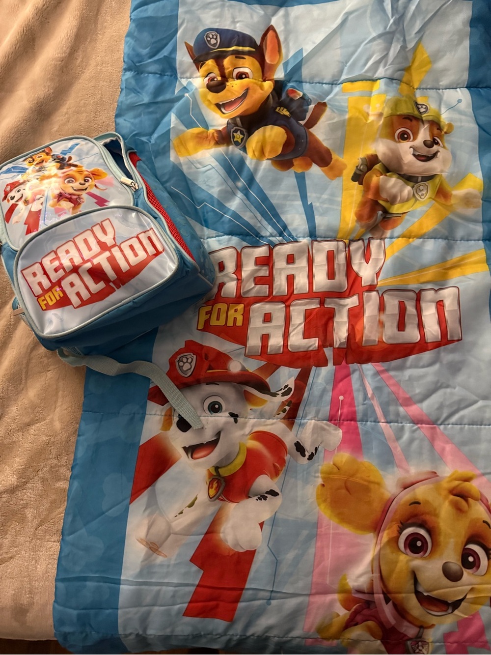 Paw Patrol Blue and Red "Ready for Action" Kids Sleeping back and backpack